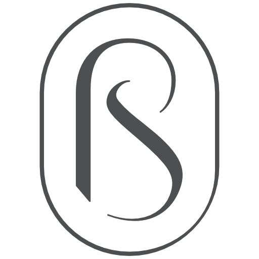 A gray, stylized "S" inside an oval outline on a light background. The letter features curved and straight lines, creating a modern, abstract design.